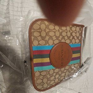 COACH DEMPSEY File Bag Khaki Signature Jacquard w Stripe & Patch BRAND NEW!